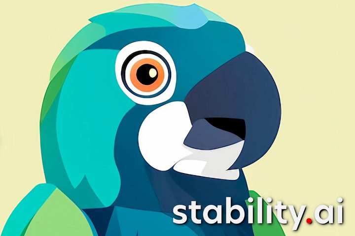 Stability AI's logo appears along with its mascot a stochastic parrot.