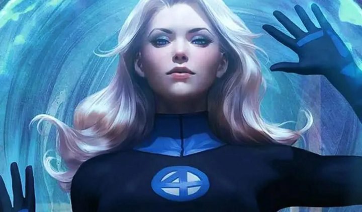 Sue Storm casting an invisible shield in Marvel Comics.