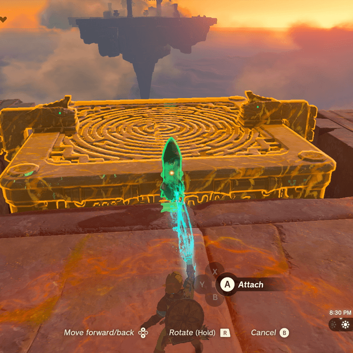 Link straps a rocket to a box in The Legend of Zelda: Tears of the Kingdom.