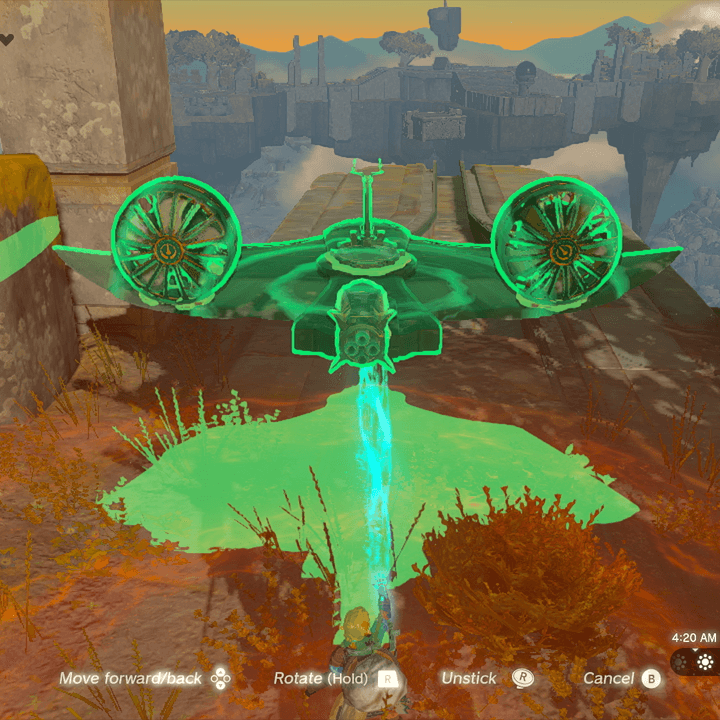 Link crafts an airship in The Legend of Zelda: Tears of the Kingdom.