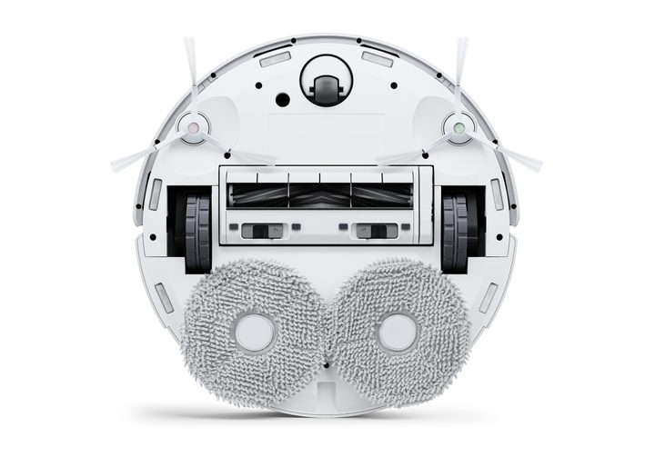 The underside of the Ecovacs Deebot T10 Omni, showing off its roller brush and mopheads.