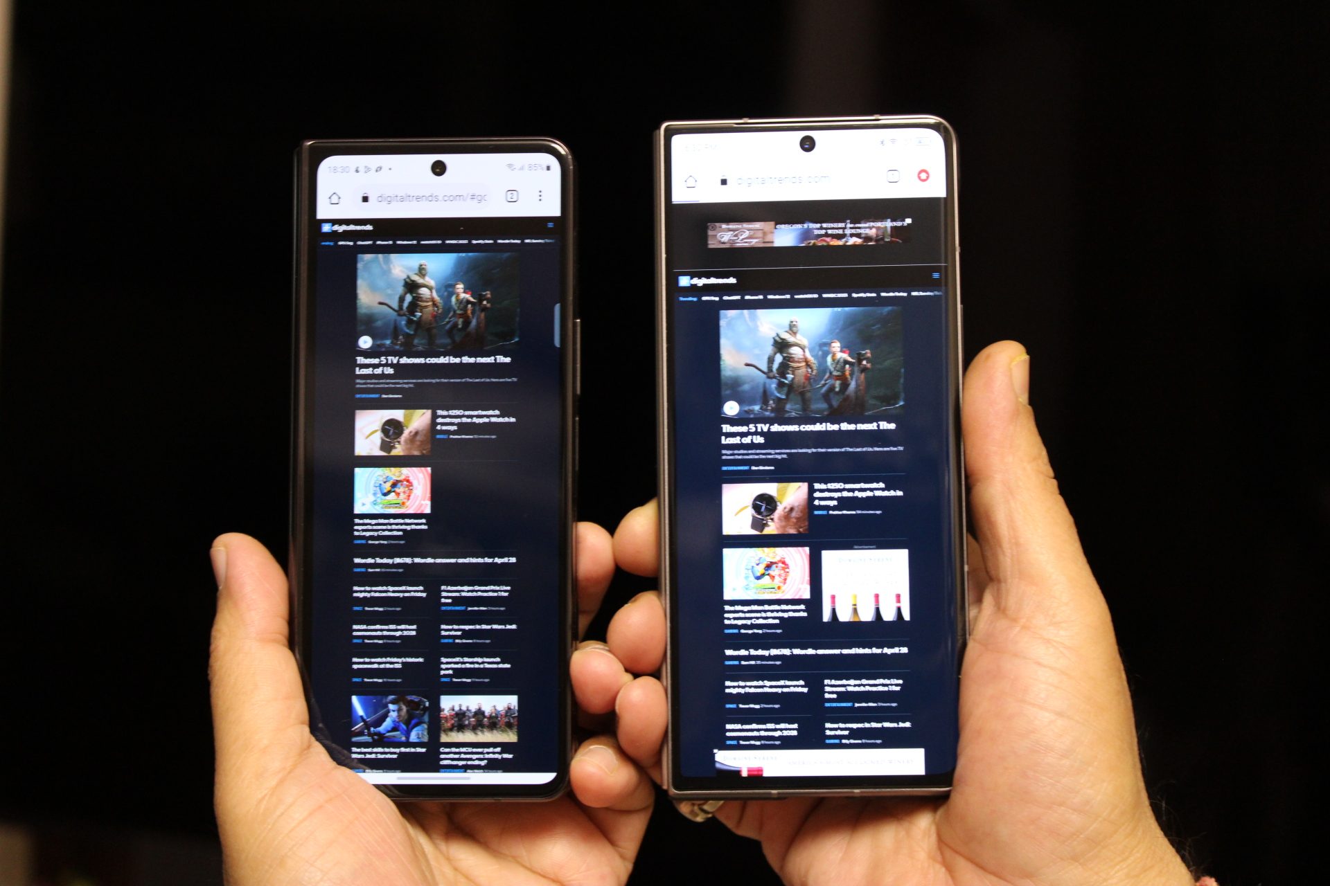 Galaxy Z Fold 4 on the left and Tecno Phantom V Fold on the right.