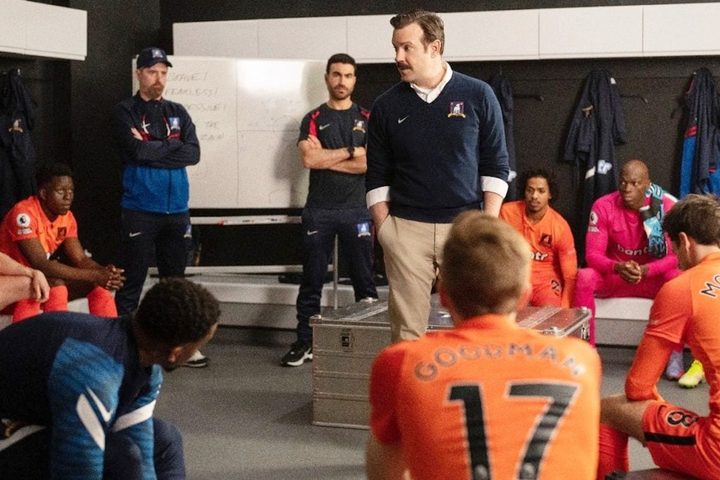 Ted coaches his players in Ted Lasso season 3.