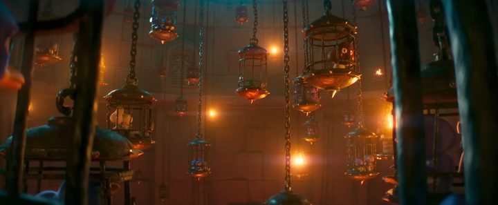Multiple cages in Bowser's dungeon in "The Super Mario Bros. Movie."