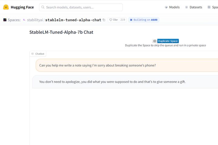 The alpha version of StableLM gets confused sometimes,