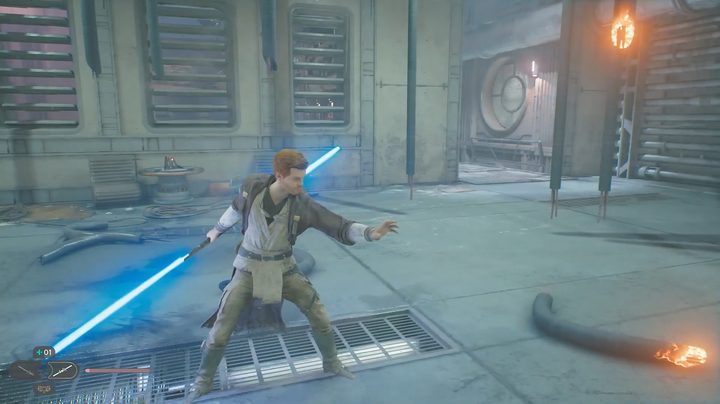 Double-bladed lightsaber stance.