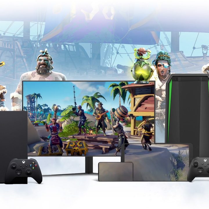 Key art showing multiple devices playing games via the cloud.