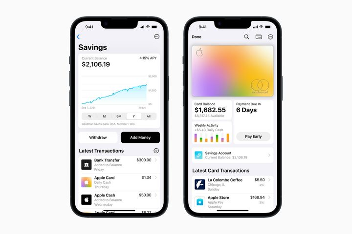 Renders of the Apple Card Savings account on an iPhone.