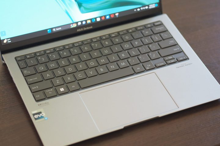 Asus Zenbook S 13 OLED 2023 top down view showing keyboard and touchpad.