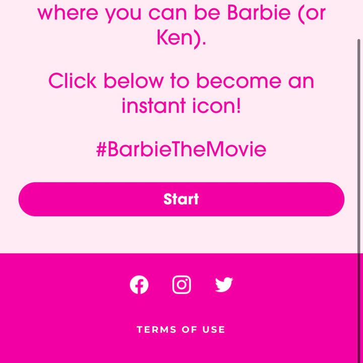 Screenshot of the Barbie Selfie Generator website.