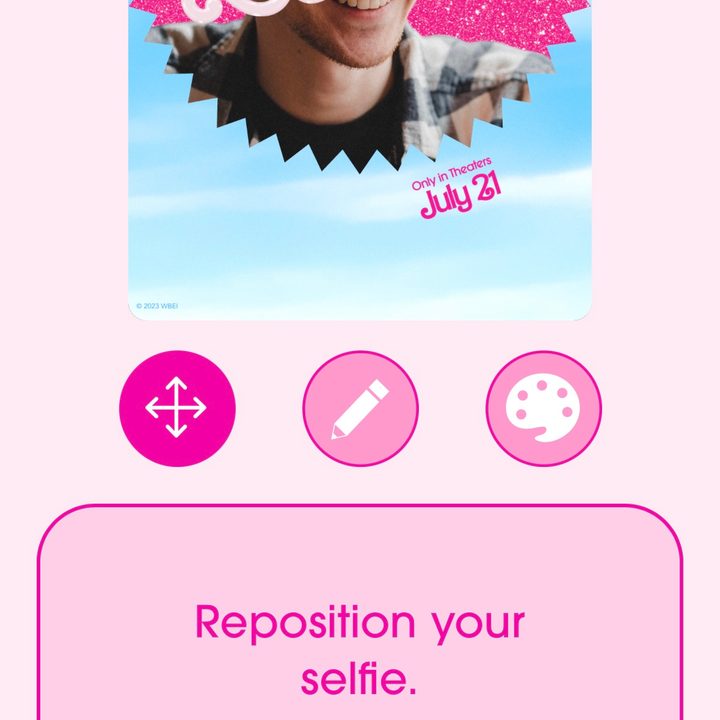 Screenshot of the Barbie Selfie Generator website.