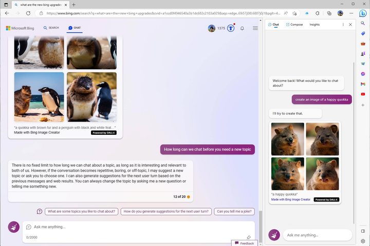 Bing Chat no seems to have no limit on chat length.
