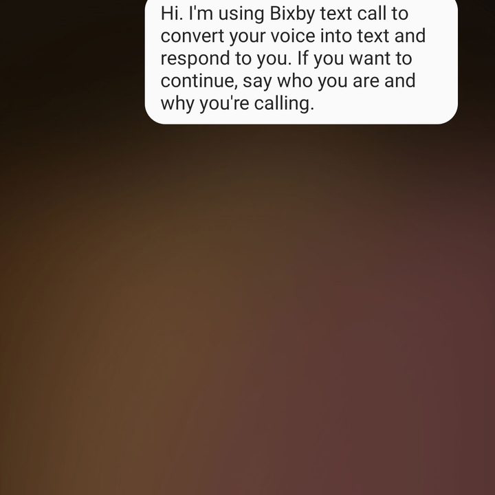 A screenshot of Bixby responding to a call with the text call feature.