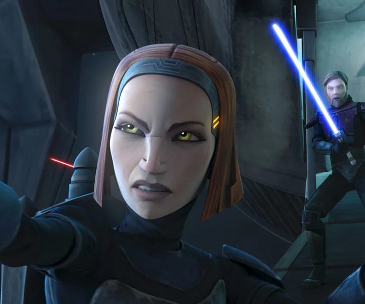 Bo-Katan Kryze and Obi-Wan Kenobi in Star Wars: The Clone Wars.
