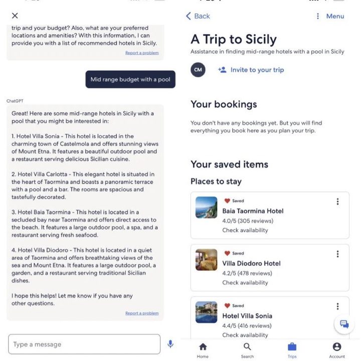 Expedia app using ChatGPT.