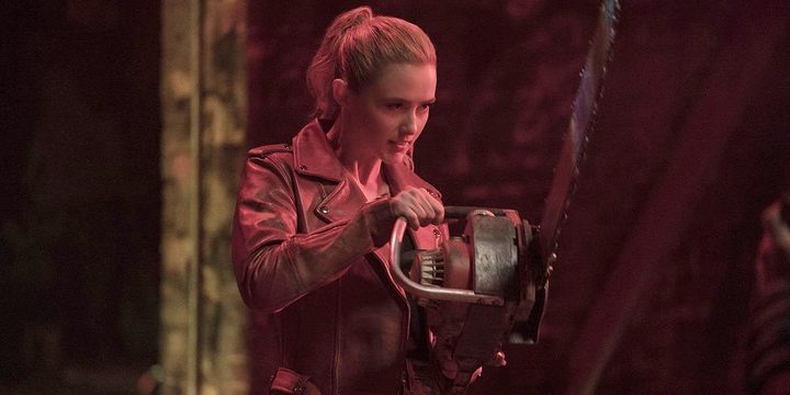 Kathryn Newton holds a chainsaw in Freaky.
