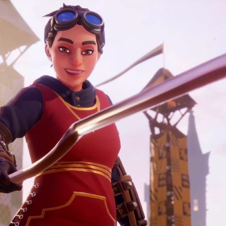 A quidditch player with their broom.