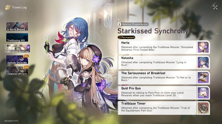 Travel Log instructions for how to get Natasha and Herta in Honkai Star Rail