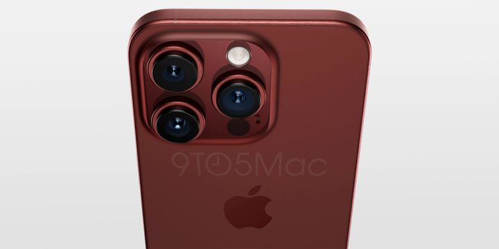 iPhone 15 Pro render in dark red color