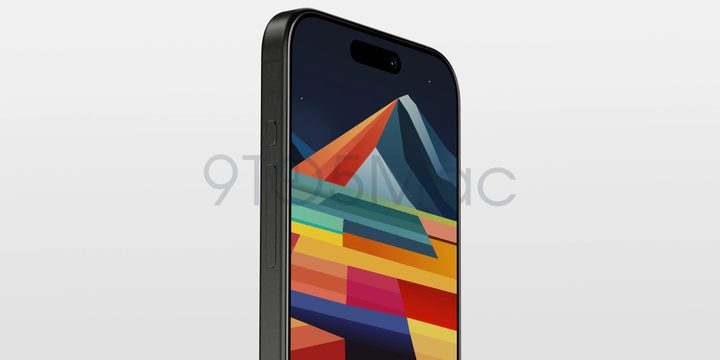 iPhone 15 Pro render showing haptic buttons