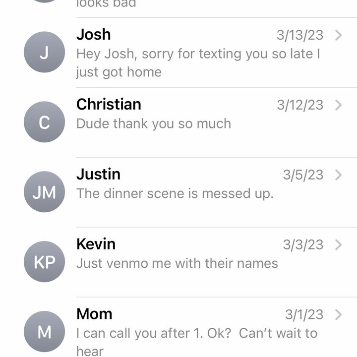 A screenshot of the iOS messages app.