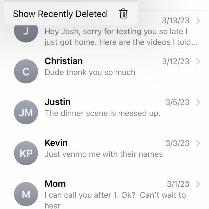 A screenshot of the iOS messages app with the edit button selected.