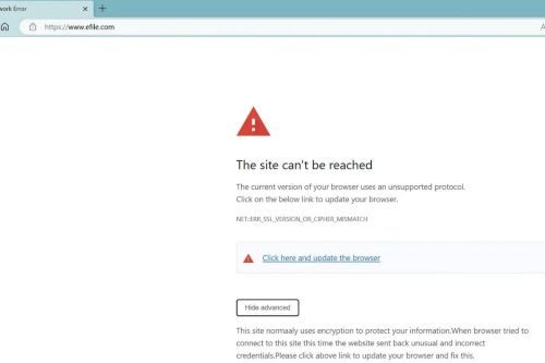SSL error shown by eFile.com (u/SaltyPotter on Reddit).
