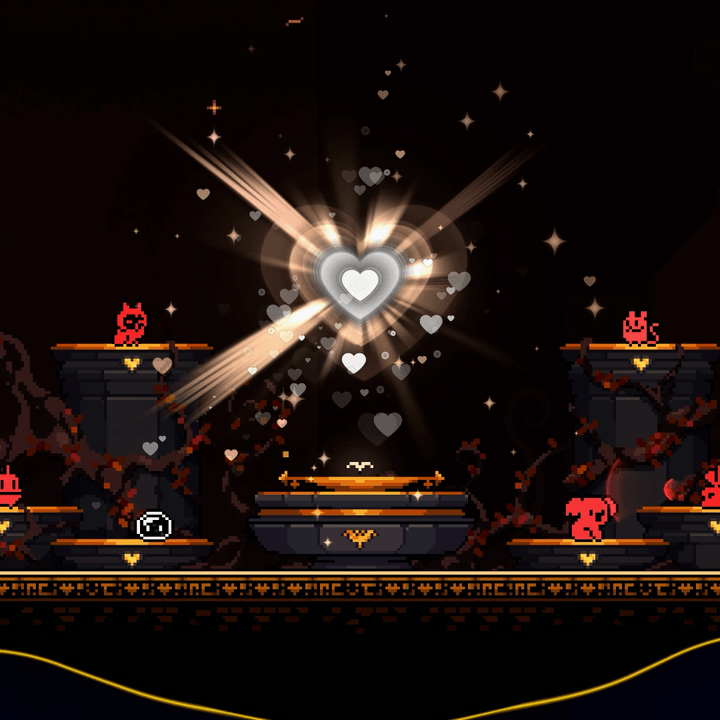 Animals stand around a Karma Heart in KarmaZoo.