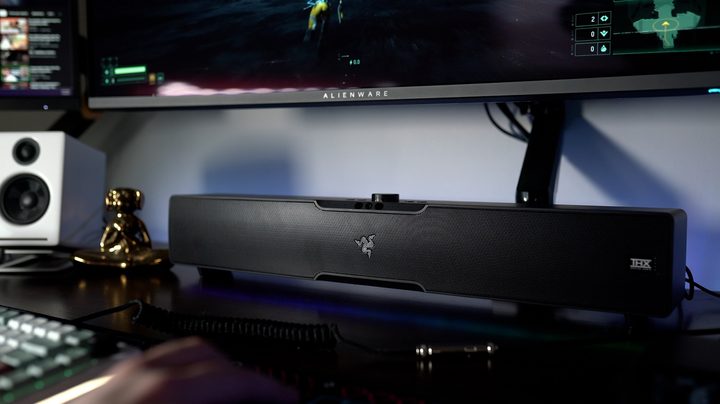 Razer Levithan V2 Pro sitting on a desk.
