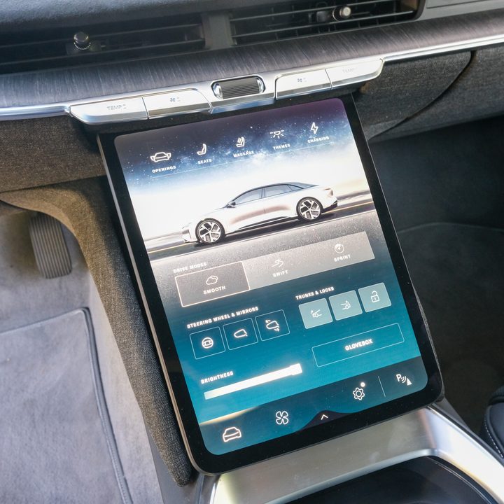The infotainment panel of a Lucid Air.