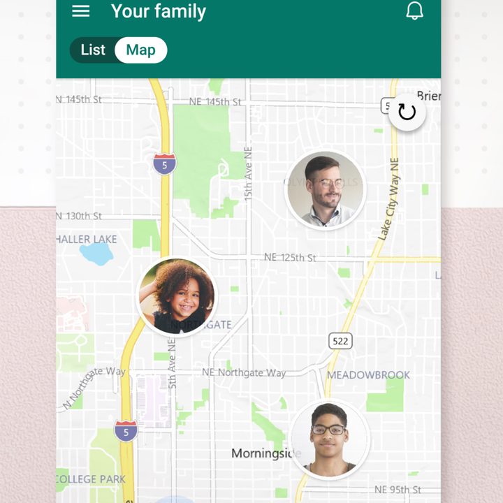 Tracking locations on Microsoft's Family Safety app.