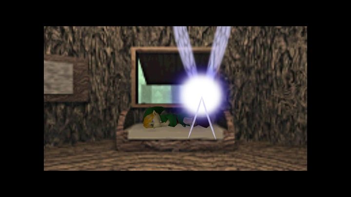 Navi flying to a sleeping Link.