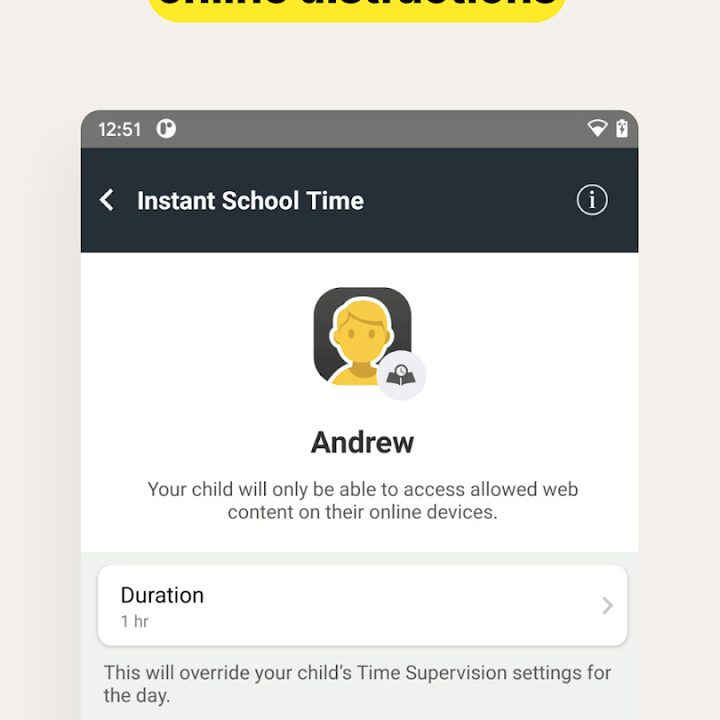 School time blocking in Norton Family Parental Control.