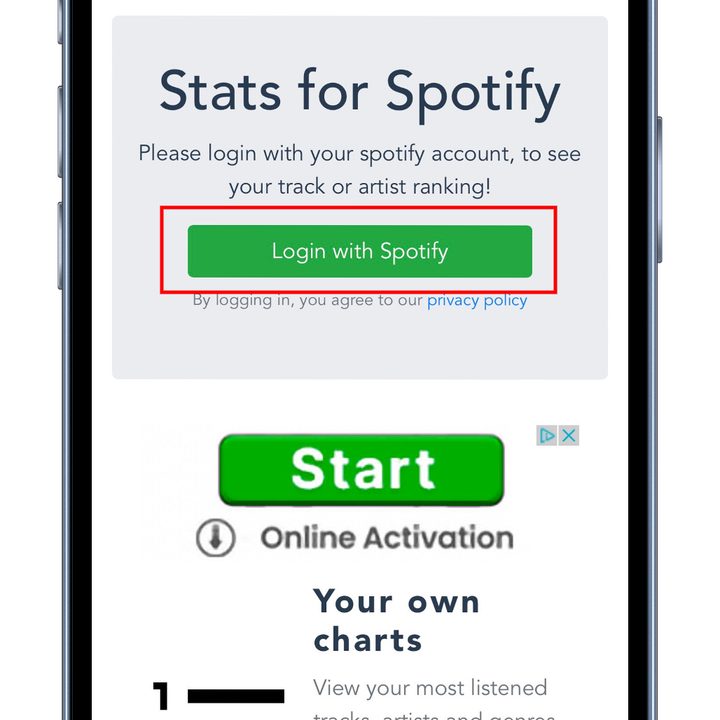 The login screen for Stats for Spotify on an iPhone.