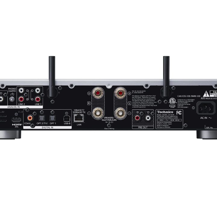 The back of the Technics SU-GX70 Network Audio Amplifier.