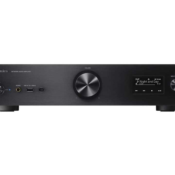 The Technics SU-GX70 Network Audio Amplifier in black color.