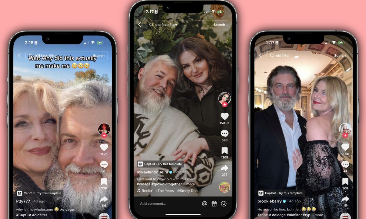 Screenshots of the TikTok old age filter.