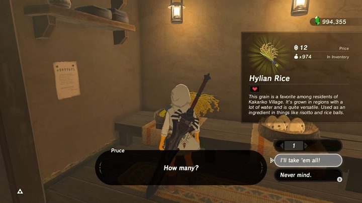 Link buying a bundle of rice.
