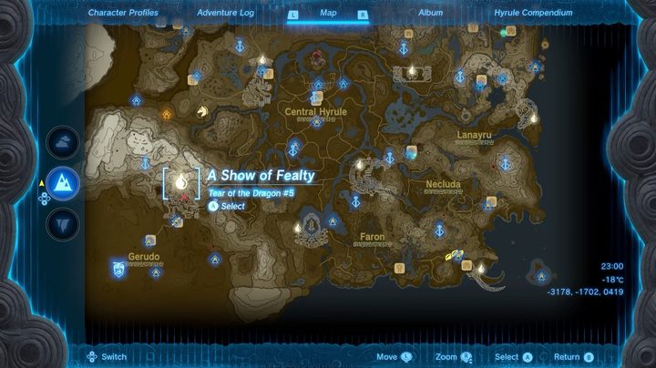 A map showing a Tear of the Dragon location.