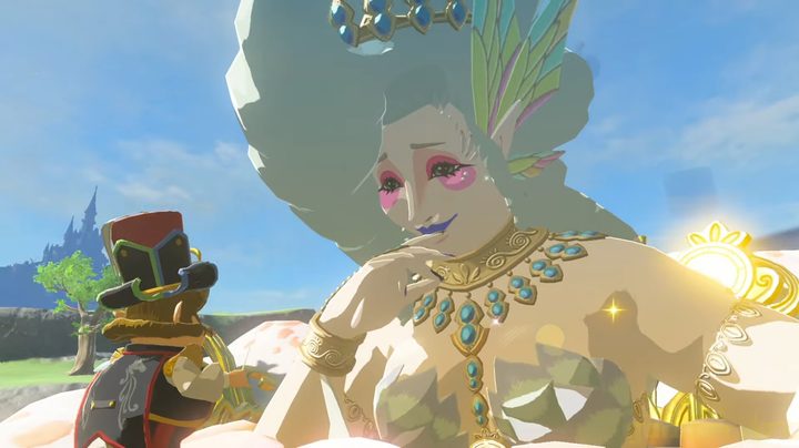 A great fairy leans over a small man.