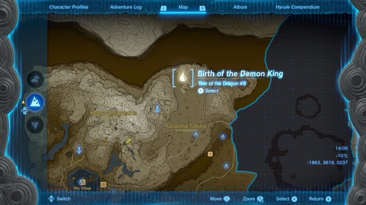 A map showing a Tear of the Dragon location.