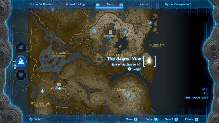 A map showing a Tear of the Dragon location.