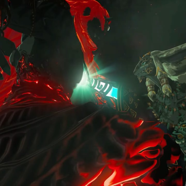 A sage grabbing ganon by the throat.