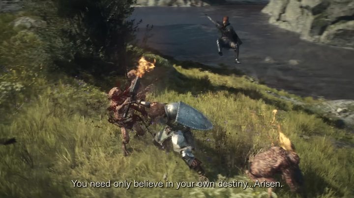 A knight lunging with a sword at an enemy.