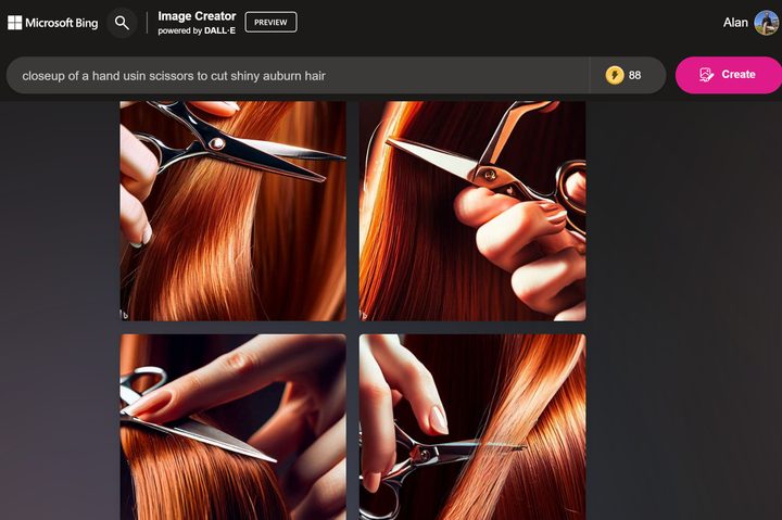 Bing Image Creator can't figure out scissors.
