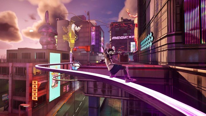 Fortnite character grinding on rail.