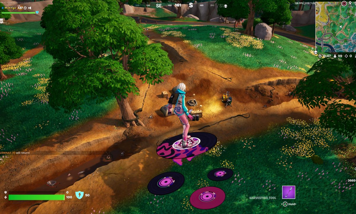 Fortnite character gliding towards an excavation point