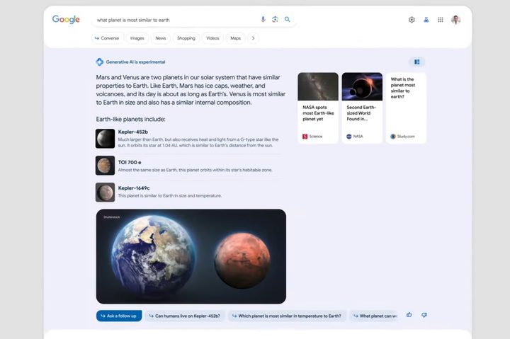 Google Seach Experience gives an overview with links and images.