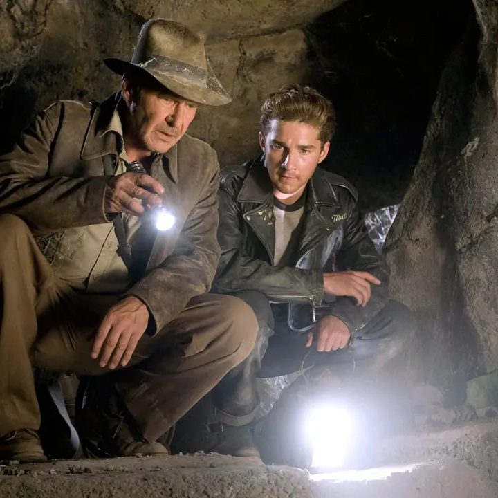 Harrison Ford and Shia LaBeouf both hold flashlights in Indiana Jones and the Kingdom of Crystal Skull.