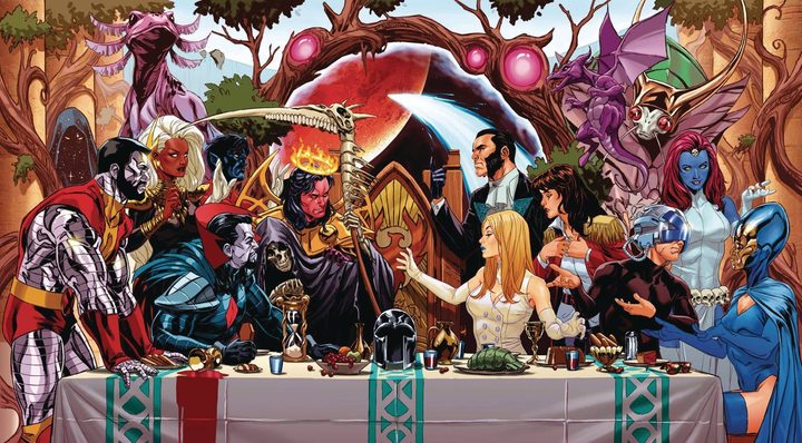 People sit at a dinner table in Immortal X-Men #1.